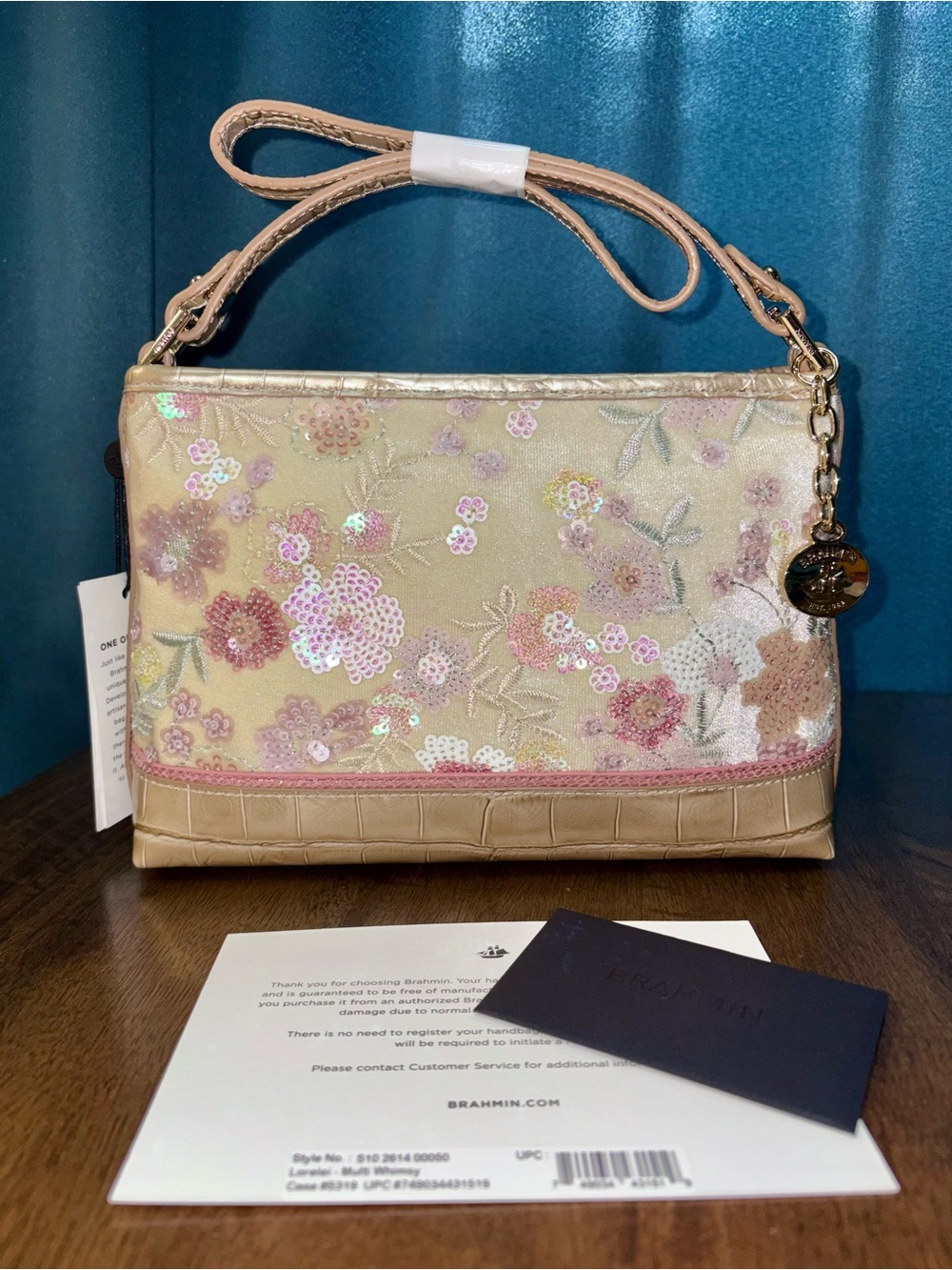 Brahmin NWT Lorelei - Multi Whimsy - Floral Embroidered - Velvet, Leather